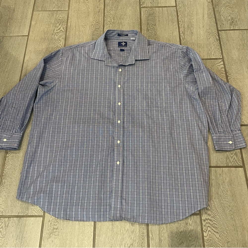 Magna Click Long Sleeve "Button Up" Shirt Men's Large Blue Plaid Wrinkle Free